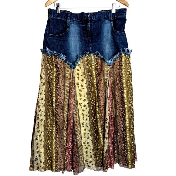 Lew Magram Dresses & Skirts - Vintage Lew Magram Collection Boho Lace Chiffon Jean Full Gypsy Maxi Skirt 14